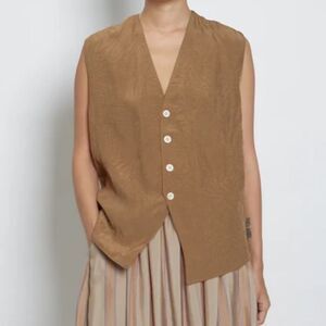 Von Sono Willow Waistcoat Tobacco Brown Button Front Oversized Vest Top